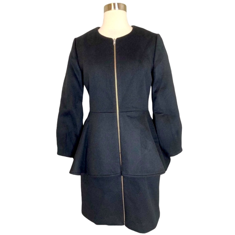 Loeffler Randall Women's Wool and Cashmere
Black Peplum Coat with Zipper Front